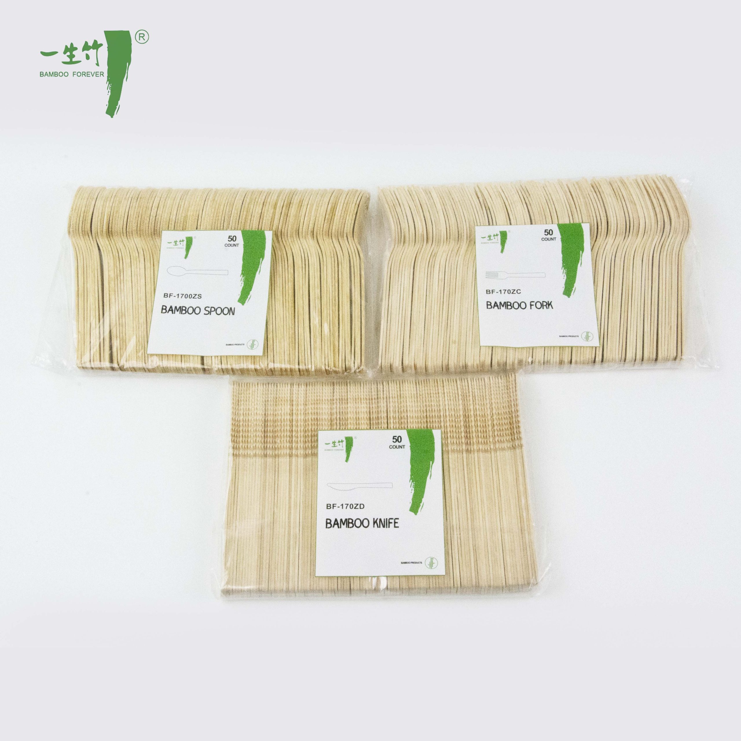 Vente Directe d’Usine – Couverts Jetables en Bambou sous Emballage Plastique