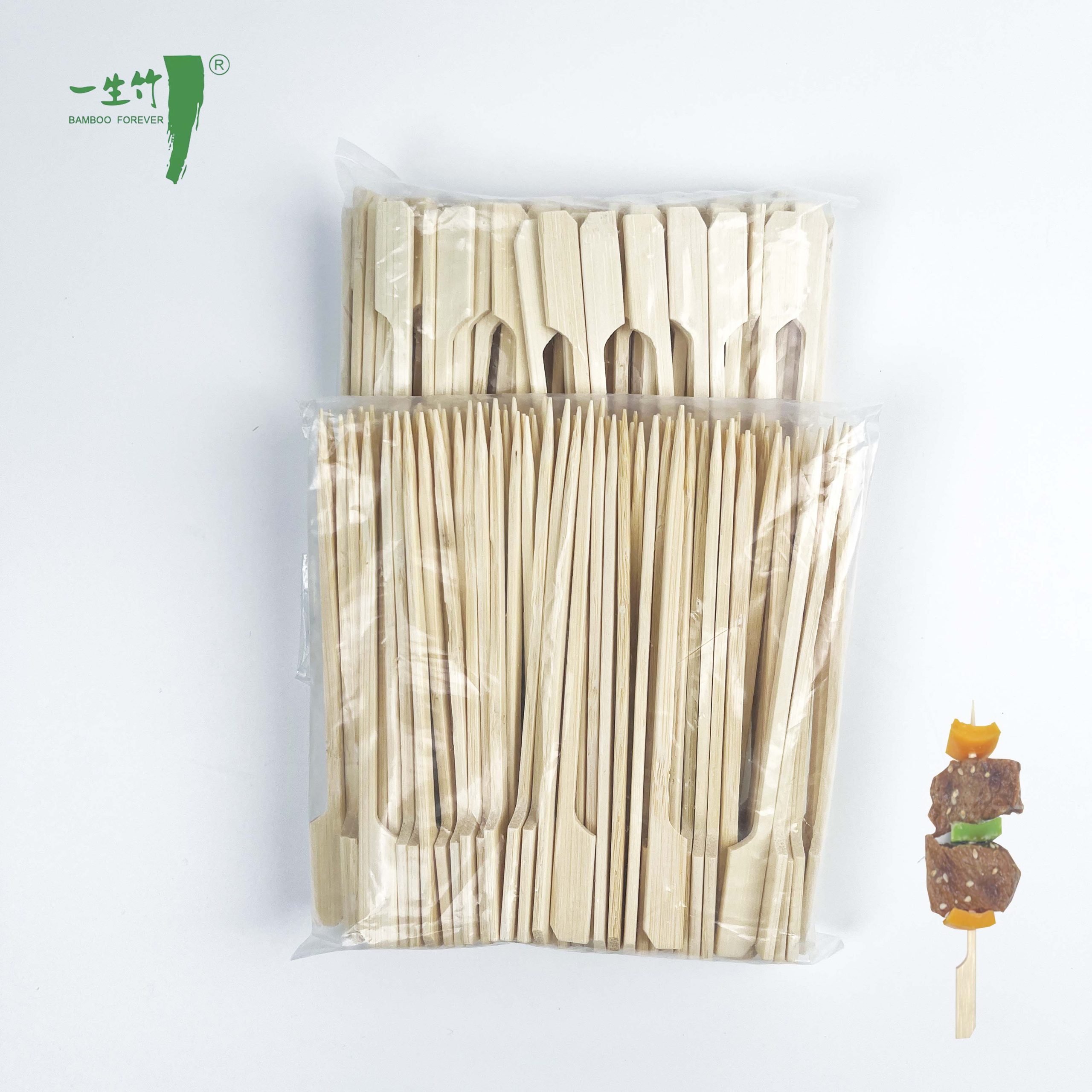 Baguettes de bambou jetables pour brochettes BBQ et fruits en emballage plastique